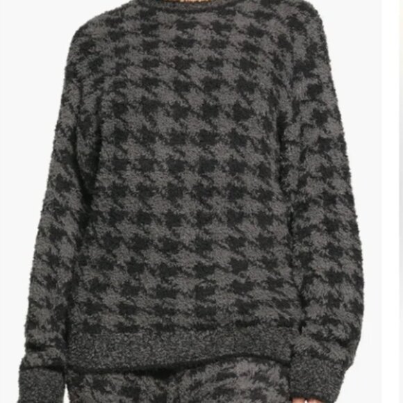 SKIMS Sweaters - SKIMS Cozy Houndstooth Sweater Unisex Small Onyx Soft Fuzzy Lounge Comfort NWOT